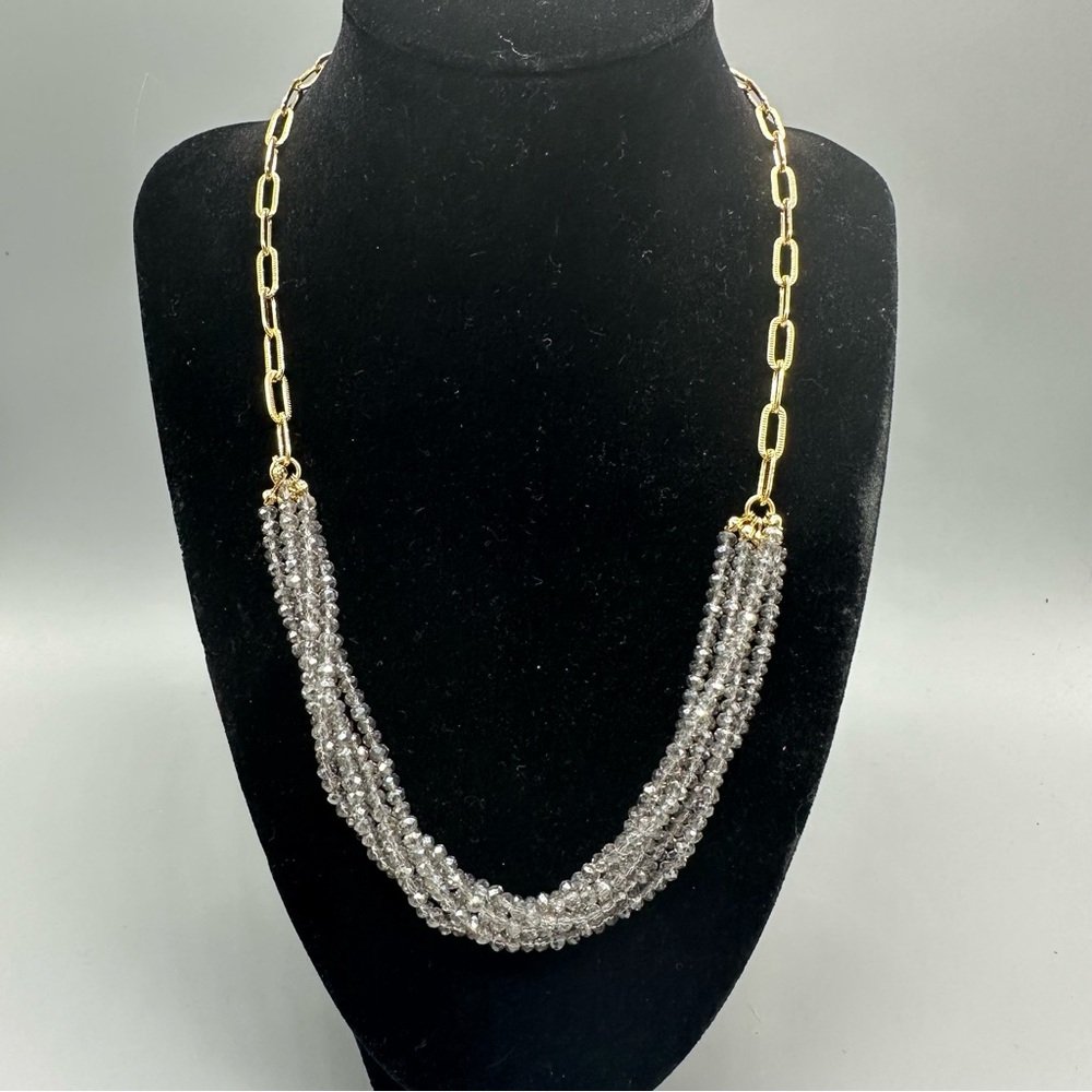Ann Taylor Gold Tone Smokey Crystal Adjustable 17-19” Necklace Jewelry New Years